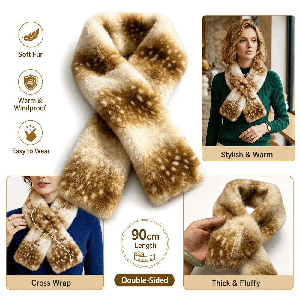 New Fake Mink Fur Cross Scarf Double-sided Thick Warm Neck Warmer Solid Neck Protection Neck Scarf Women Girl