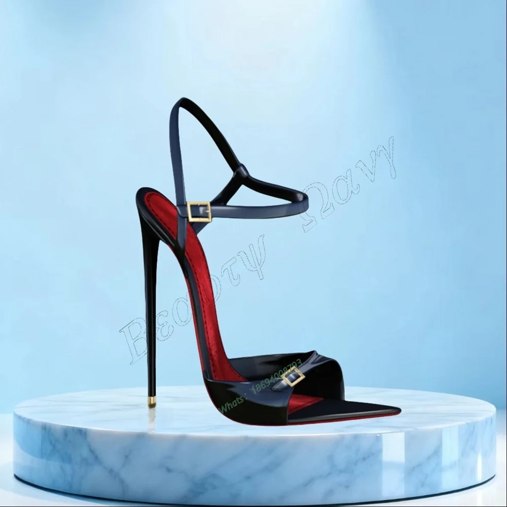 

Black Buckle Decor Red Sole Heels Sandals Ankle Buckle Thin High Spike High Heel Shoes Women Shoes New Zapatos Para Mujere