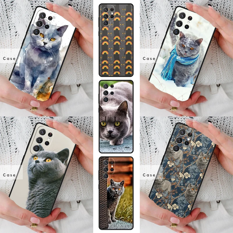 Funda de Teléfono TPU con Diseño de Gatito Chartreux para Samsung Galaxy S26 S25 S24 S23 S22 S21 S20 Note10 Plus FE Ultra