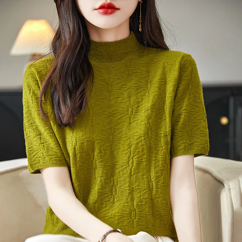 2024 Spring/Summer Women\'s Short sleeved Exquisite Women\'s Cashmere Short sleeved Knitted Pullover Women\'s Sweater Short sleeved