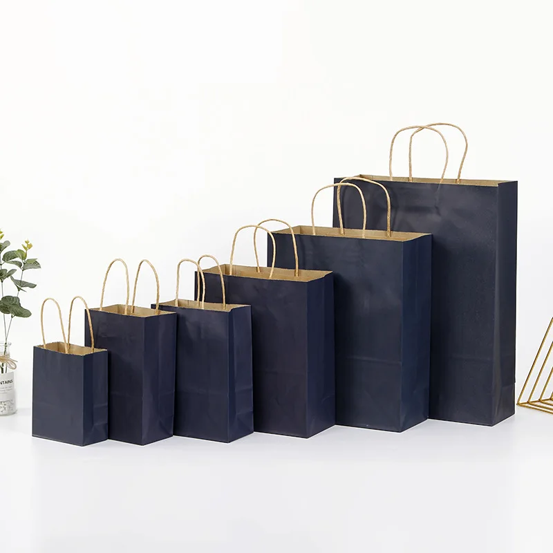 5 PCS/lot Gift Paper Bag with Handles Dark Color 21x15x8cm Festival Gift Bag Wedding Party Pure Dark Blue Craft Kraft Paper