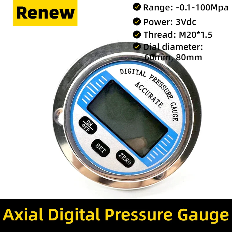 Imagem -03 - Manômetro de Pressão Digital Display Lcd Barra Mpa Psi Kgf Cm2 ar Óleo Líquido Manômetro Axial Npt1 Npt1 Npt4 Montagem Traseira 100 mm