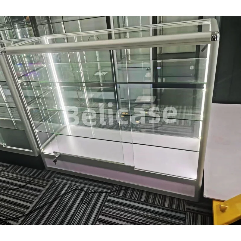 (Customized) hot sale glass display smoke shop show display cabinet with color light lockable aluminum frame glass sho