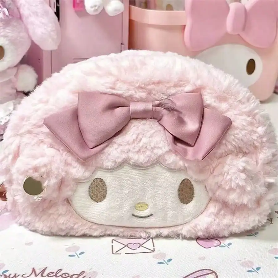 Sanrio 1 Stück KT Katze Plüsch-Federmäppchen, Hochwertiges, niedliches Cartoon-Schreibwaren-Etui mit Schleife, niedliches, großes Schüler-Federmäppchen