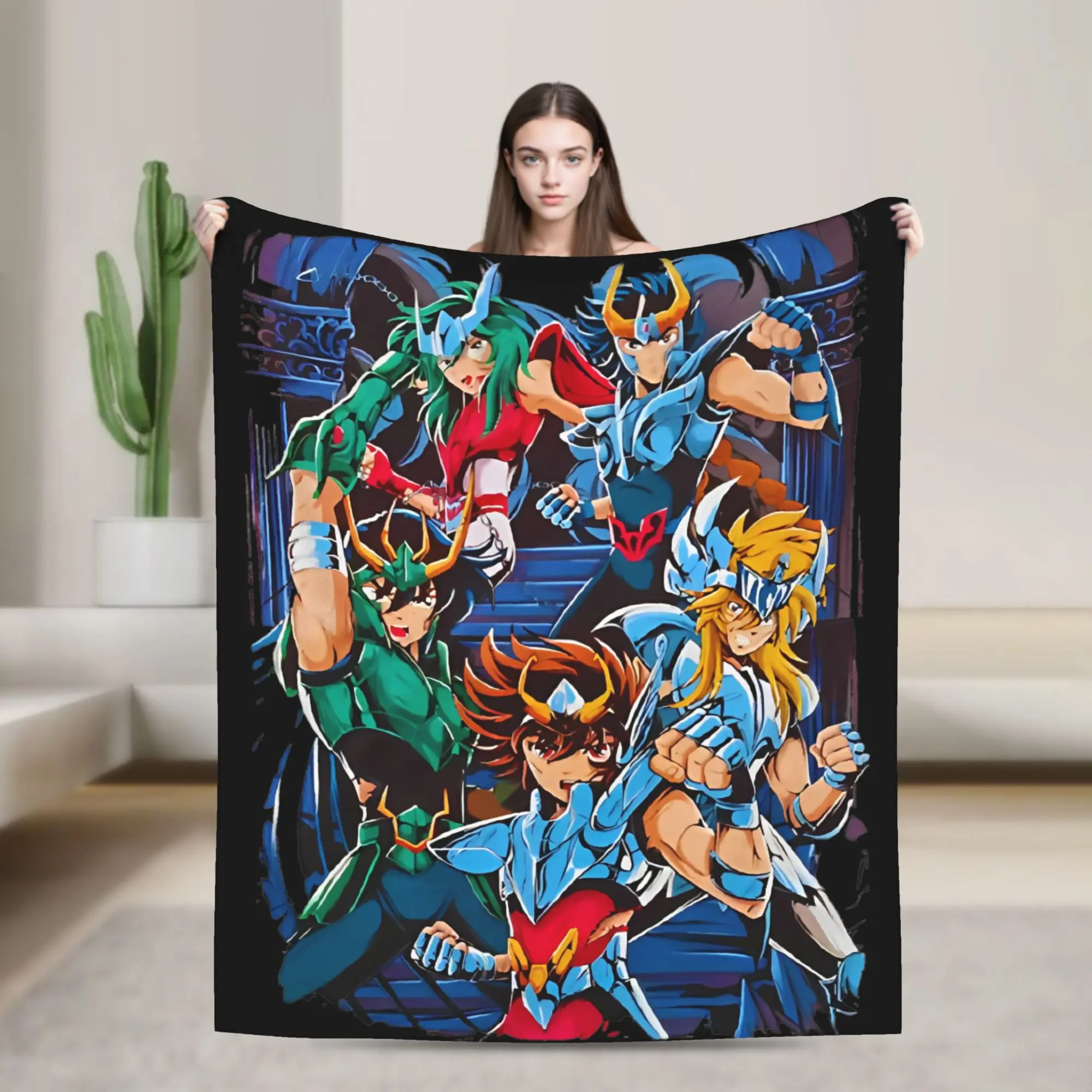 Knights Of The Zodiac Anime Fleece Throw Blanket Saints Seiyas  Blankets for Bedding Office Super Warm Bed Rug,