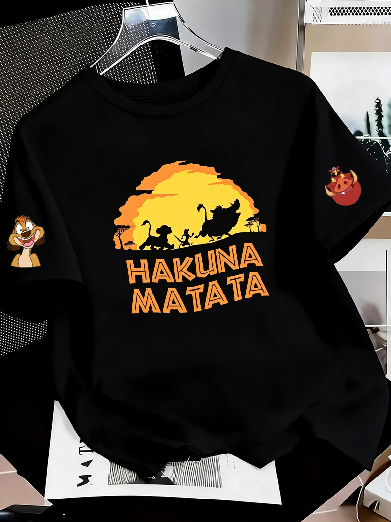 Anime Lion King HAKUNA MATATA Men's T-shirt Summer Cartoon Short sleeved Women's T-shirt 100% Cotton Fashion Couple Outdoor Top