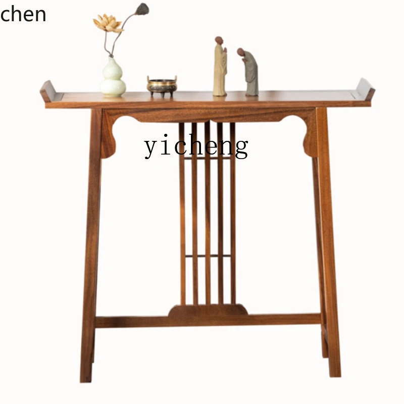 YFY Solid Wood Home New Chinese Style Console Buddha Niche New Chinese Style Guan Gong a Long Narrow