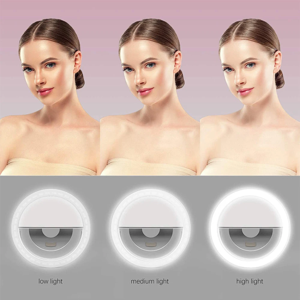 LED Selfie Ring Light Rechargeable Portable Clip-on Selfie Fill Light For iPhone Xiaomi Huawei SmartPhone Selfie Lamp USB Charge