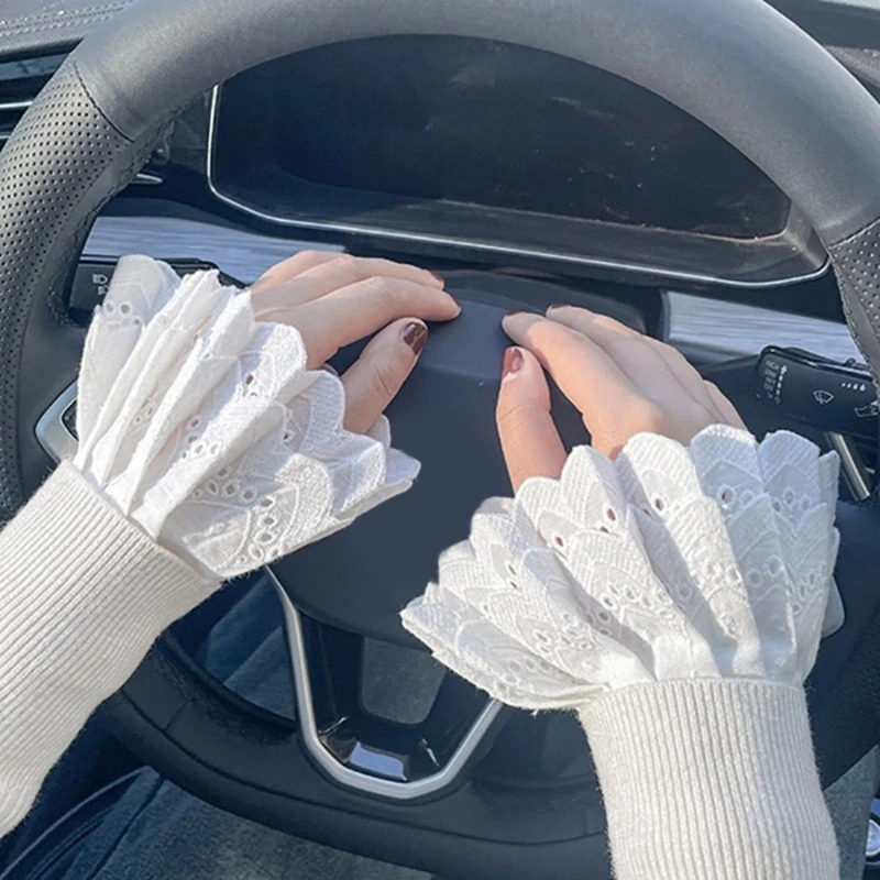 

Elaborate Detachable Sleeves Cuffs White Women Lace Wedding Flounces Ruffled Paired Wrist Warmer Ruffled for Sweater Y1QD