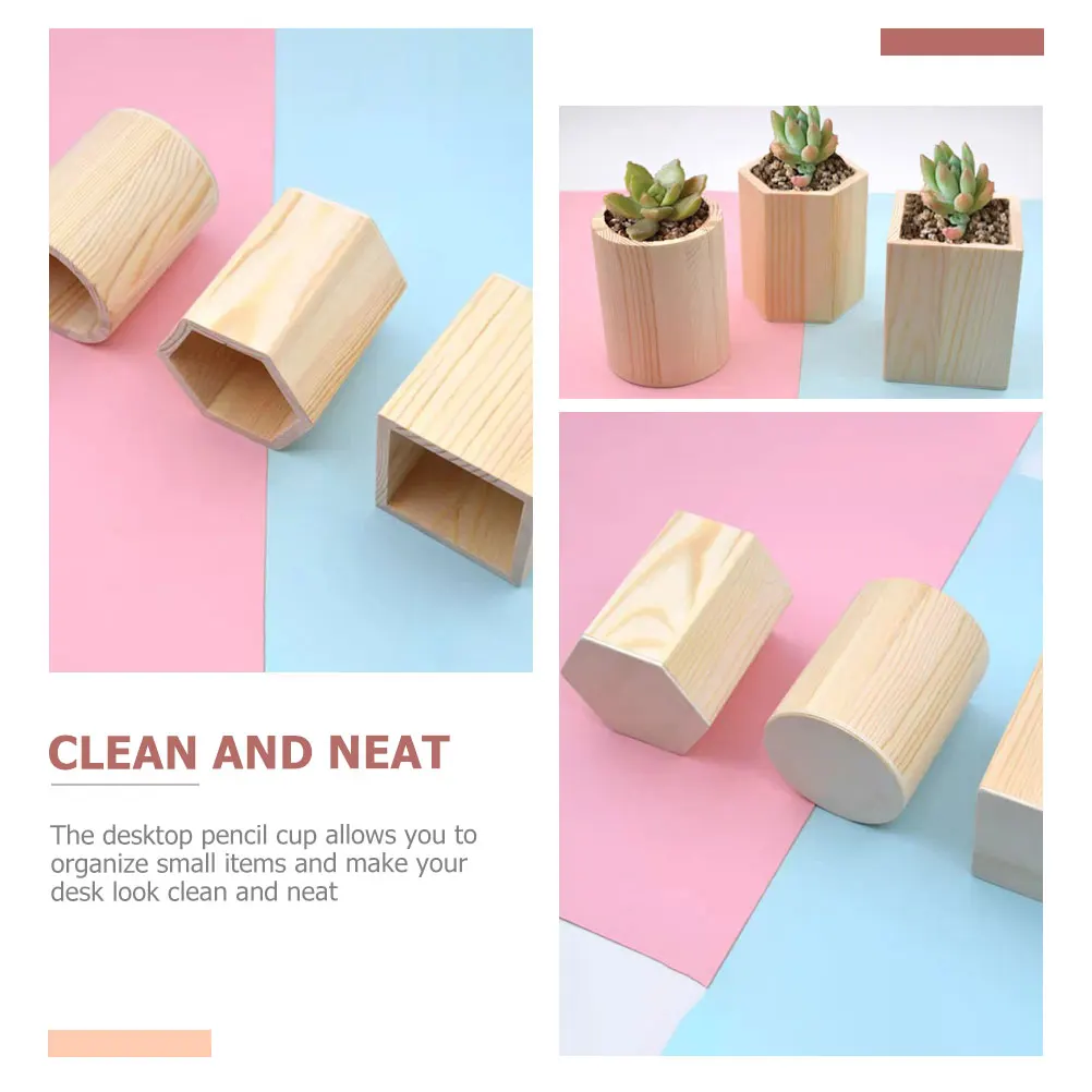 

2pcs Pine Wood Pen Holder DIY Stationery Organizers Bamboo Pencil Cups Office Decor