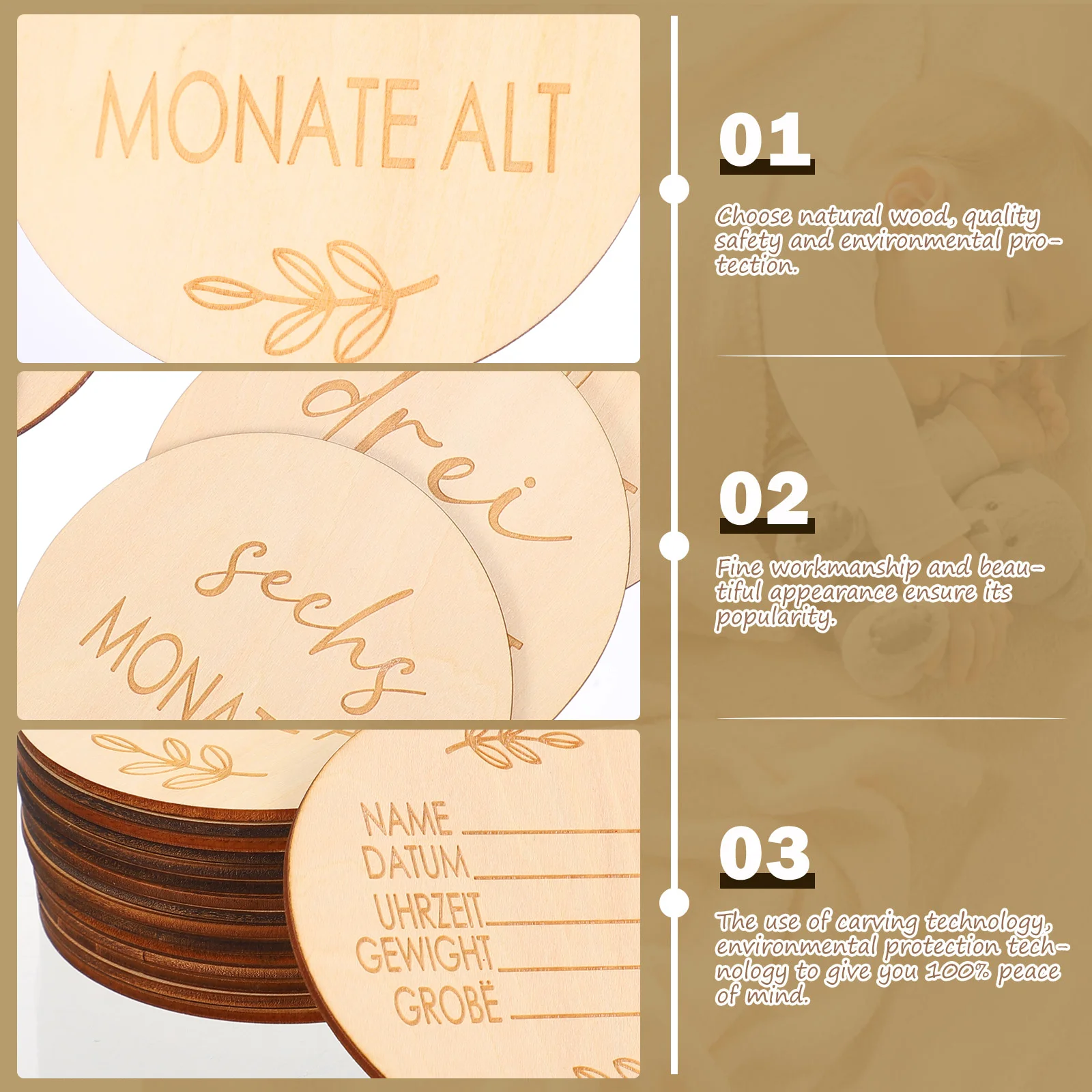 

16Pcs Baby Monthly Milestone Cards Wood Discs Photo Props Baby Shower Gift baby wooden milestone milestone cards discs