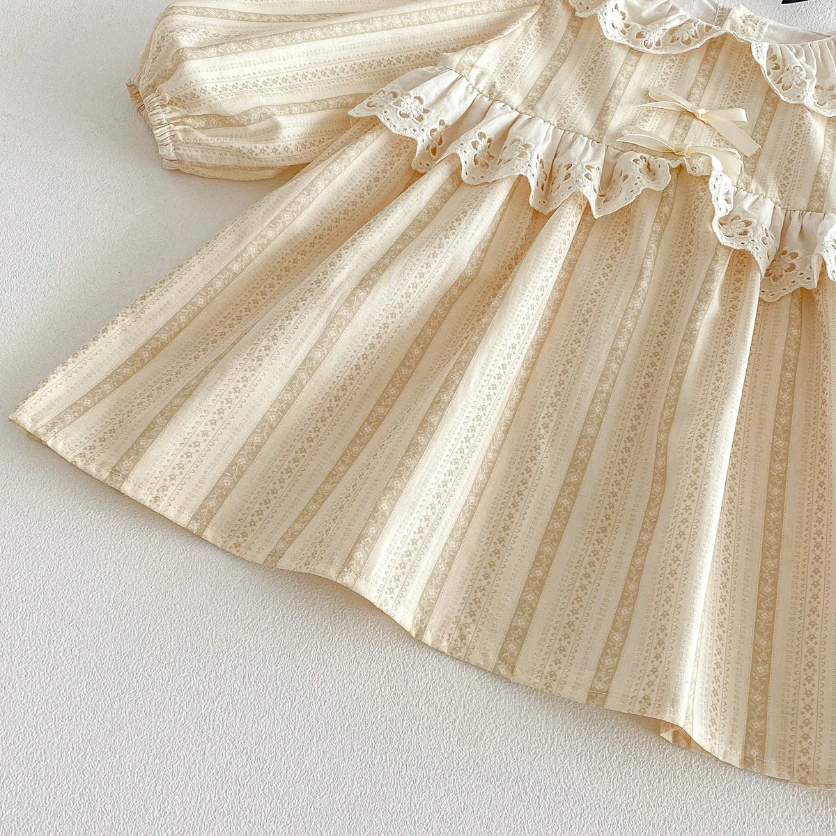 

2026 Spring Toddler Girl Dress Cotton Peter Pan Collar Long Sleeve Elegant Princess Ruffle Casual Party Wear for Little Girls