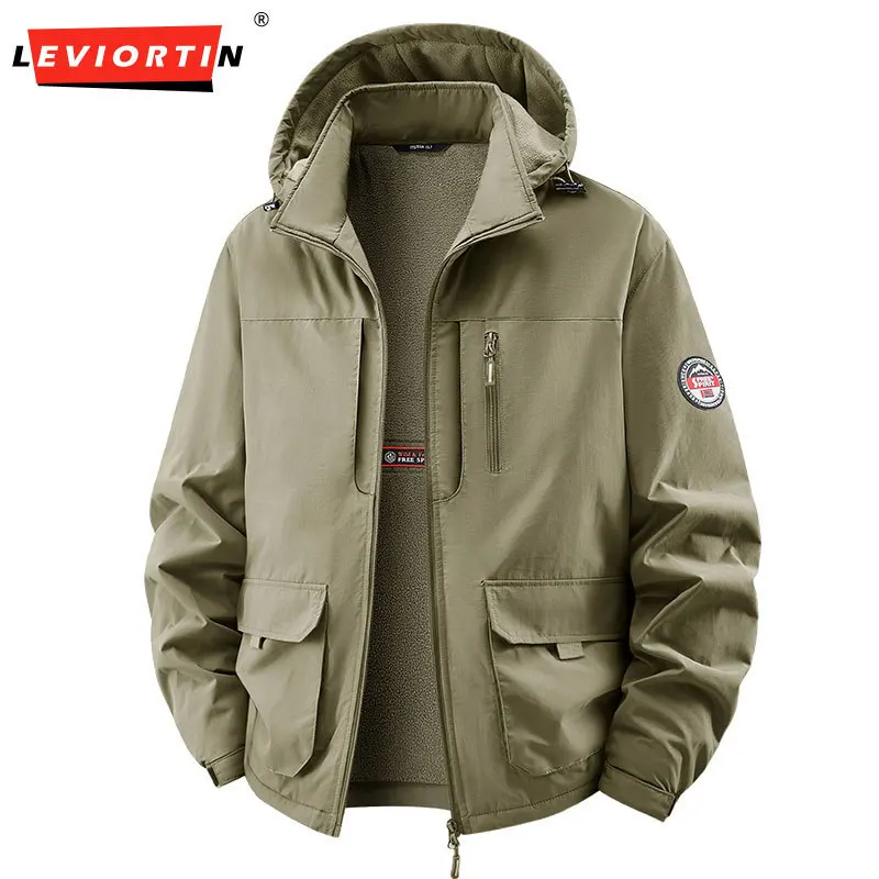 

Men's Fleece Lined Jacket Autumn Winter Casual Outdoor Waterproof Thick Warm Cargo Jacket With Multi Pocket Male Workwear Coats