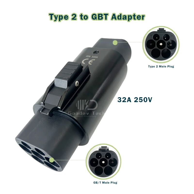 32A 7KW Type 2 to GBT EV Adapter IEC 62196-2 EVSE Charger Connector for GB/T Electric Vehicle Single Phase With Button
