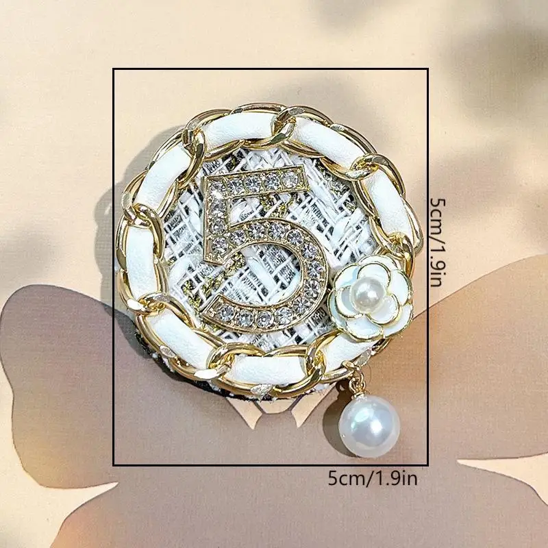 High-end Digital Crystal Pearl Brooch Camellia Flower Badge Korean Fashion Clothing Sweater Lapel Pins for Women Accessories