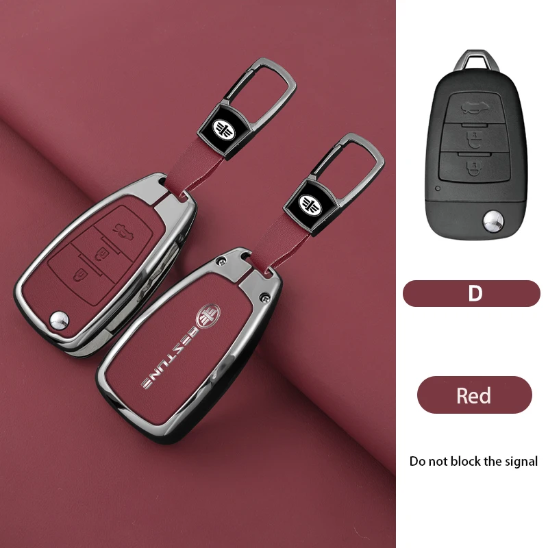 Car Key Case 3 Button Metal Leather Flip Shell Remote Control Fobs Protector Cover Jacket For FAW Besturn X80 2018 2019 2020