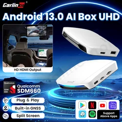 Carlinkit android 13 uhd tv box qualcomm 8 núcleo android auto carplay adaptador sem fio suporte on-line mídia 4k hd saída de vídeo