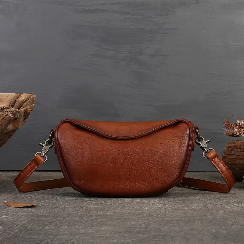 New women\'s bag, vintage saddle bag, cross-body bag, top cowhide simple commuter shoulder bag