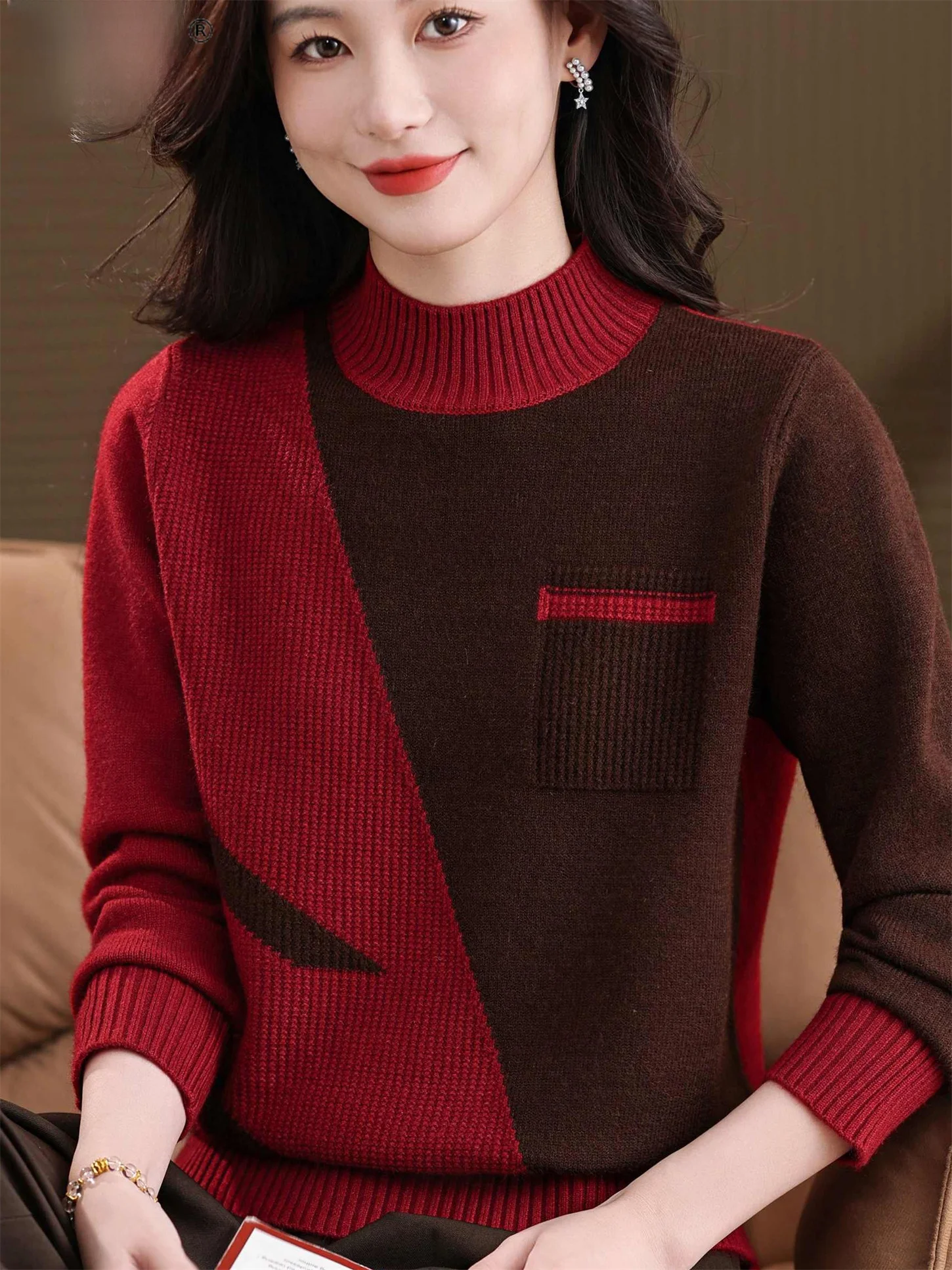 

Faionable Mid-Late Autumn Winter f-High Collar Woolen Base irt Versatile Warmth for Middle-Aged And ly Women