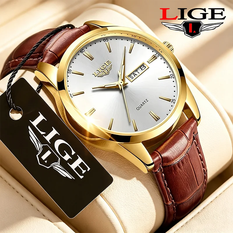 LIGE 2026 Original Fashion Men's Watches Luminous Waterproof Clock Weekly Calendar Simple Watches for Men Relogios Masculino+BOX