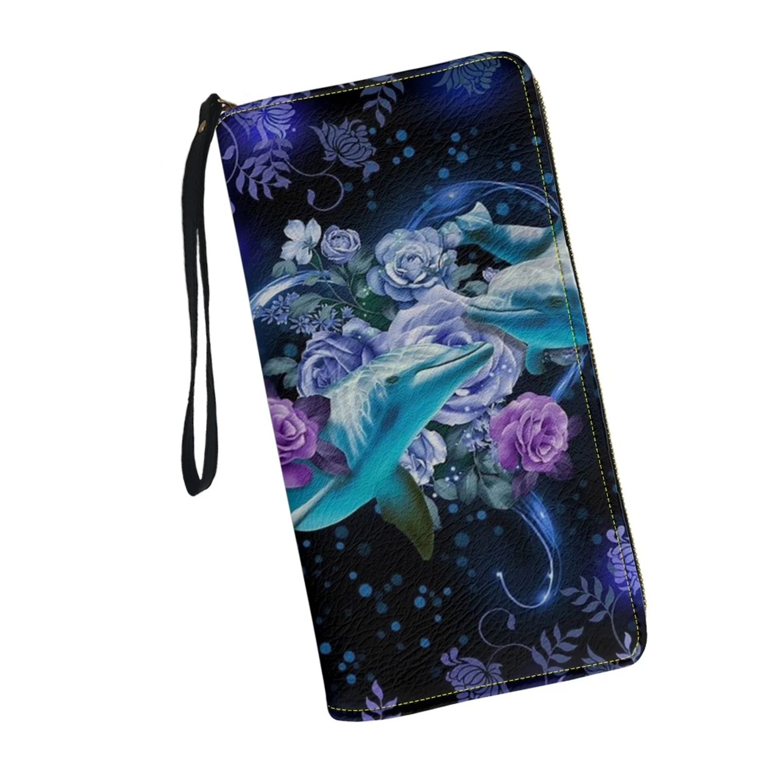 

Belidome Blue Dolphin Floral Wallets for Womens Around Zipper Long Purse RFID Blocking Card Holder Clutch Bag Wristlet Wallet