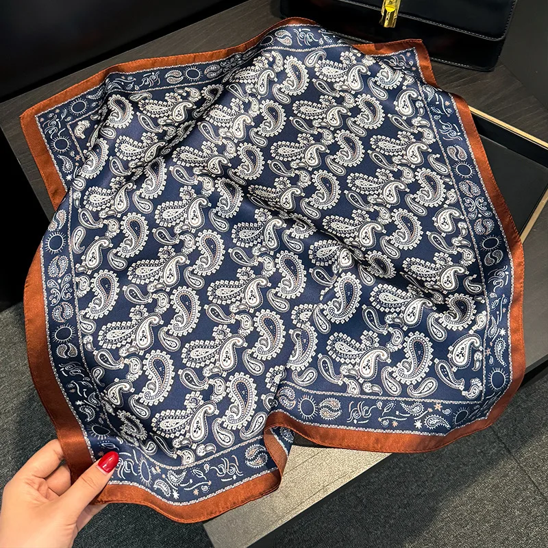 

100% Silk Square Scarf Women Spring Fall Summer Hair Scarf Elegant Paisley Pattern Neck Scarves Neckerchief 53*53cm