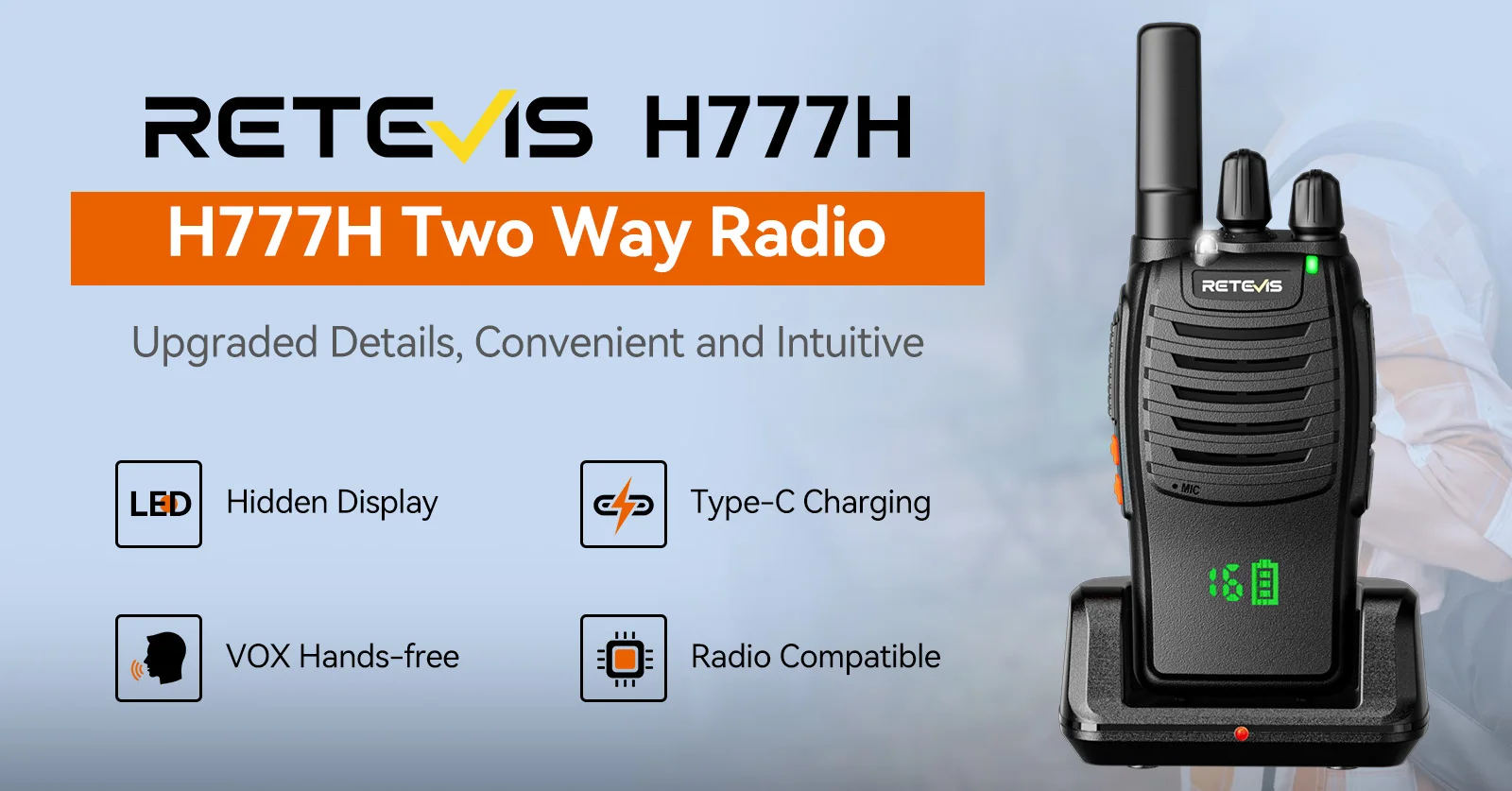 Retevis H777H Walkie-Talkie, 6-teilig, Zwei-Wege-Radio, Walkie-Talkie, PMR/FRS, Kommunikationsradio, tragbar, mit Sechs-Wege-Ladegerät, Gegensprechanlage – Detail 1