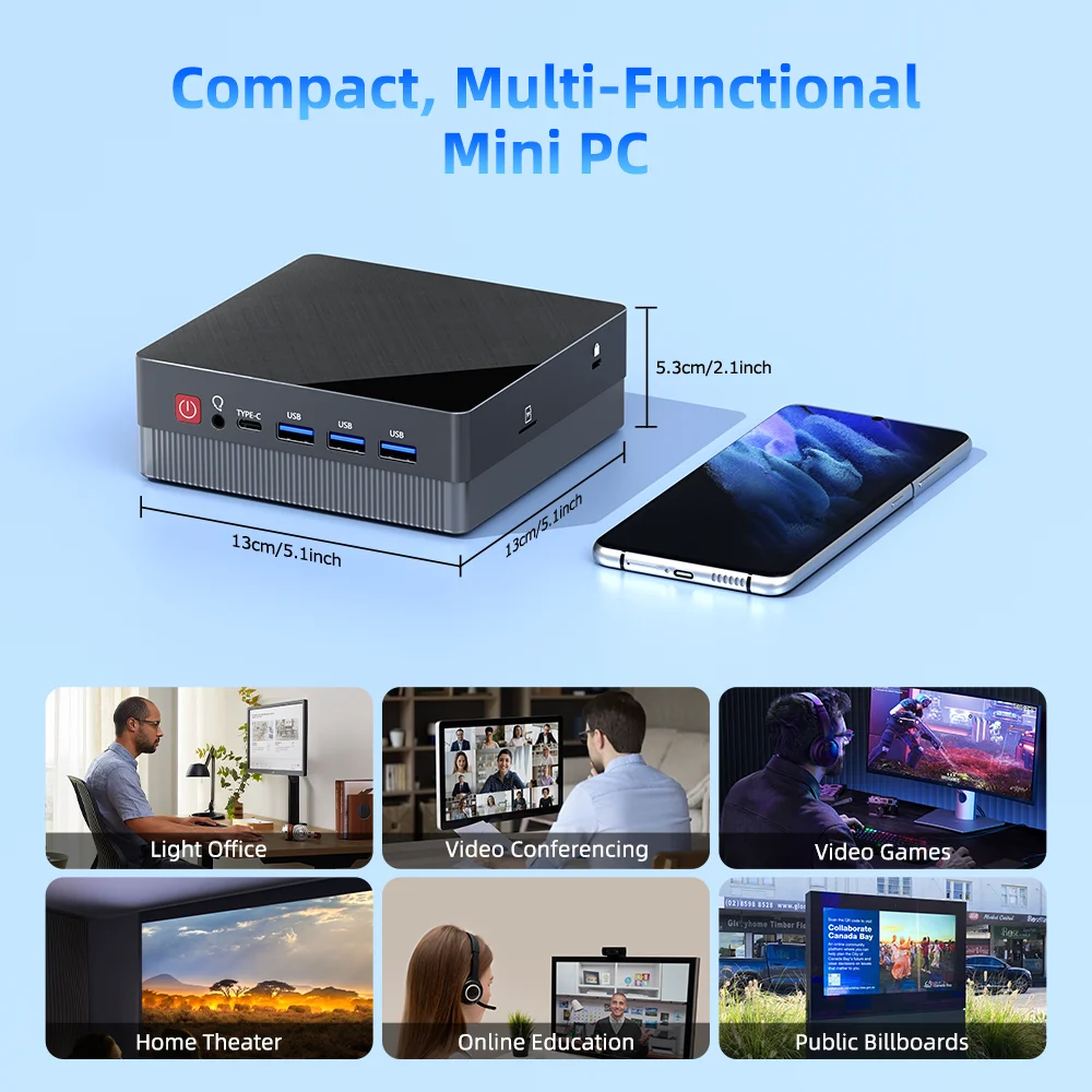 Texhoo MINI PC AMD Ryzen7 4800H 4.2GHz 2xLAN 16G DDR4 512GB SSD Pcle3.0 WIFI6 BT5.2 Triple Display Desktop Computer for Office 