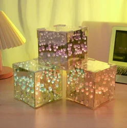 Tulipa Flor Cube Night Light, Criativo DIY Materiais, Quarto Dormir Abajur, Artesanato Artesanal