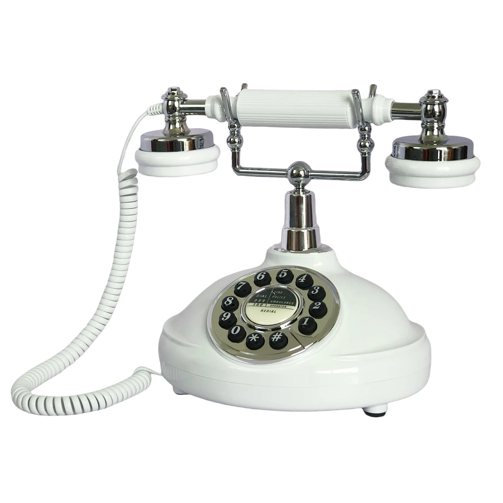 Retro Corded Landline Phone White Classic Vintage Old Fashion Telephone for Home & Office, Wired Antique Home Phone Gift