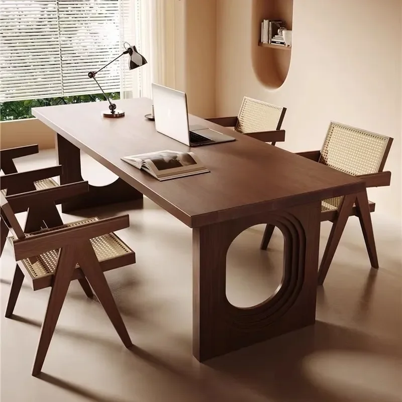 Solid Wood Rectangular Dining Table Ash Wood Log Desk for Study Living Room Office Large Board Table Song Aesthetics
