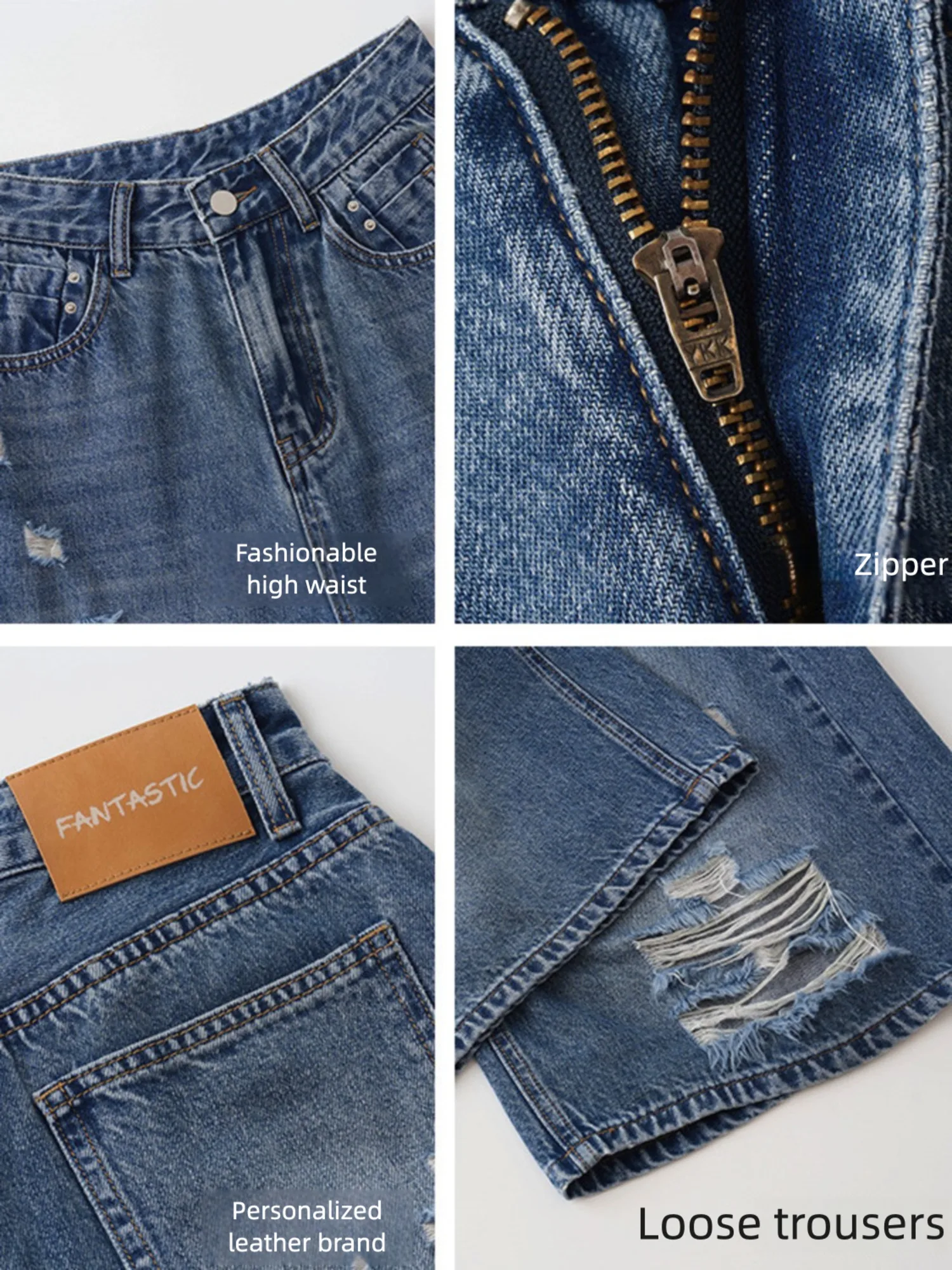 Women‘s High Waist Ripped Denim Capri Jeans Vintage Washed Baggy Wide Leg Length Jorts Y2K Summer Streetwear 2026 Casual Pants view 4