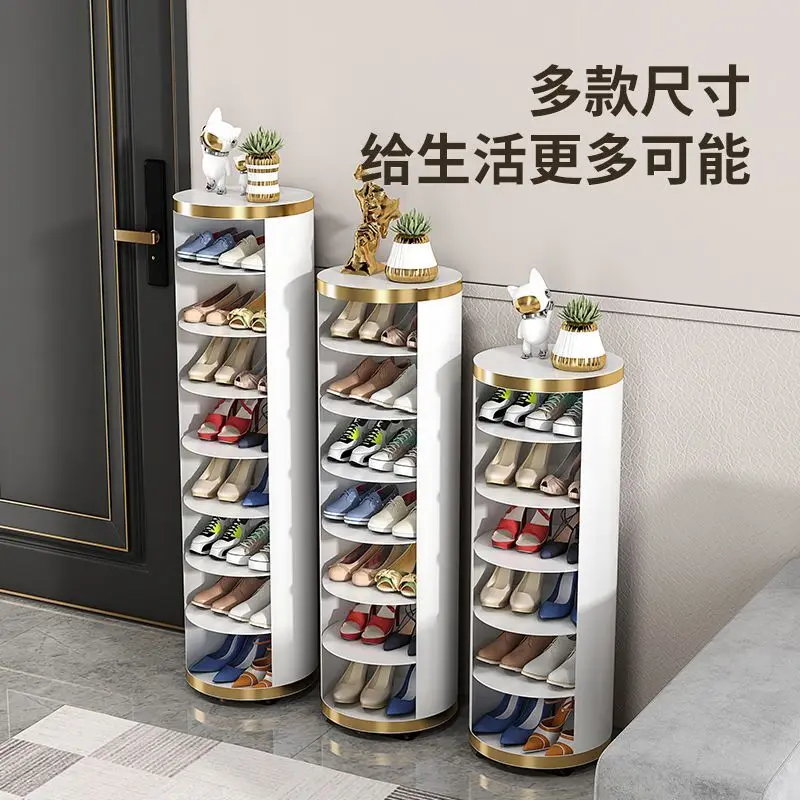 Round Rotating Shoe Cabinet with Household Floor Multi-Layer Shoe, Rack Entry Door Dustproof Storage Cabinet Wall Side