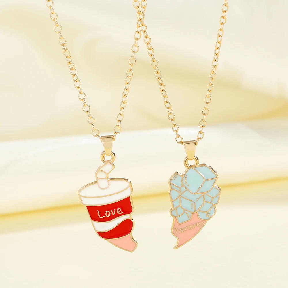 2 unids/set lindo bebida y helado en forma de amor para siempre collar dorado para amantes pareja regalo del Día de San Valentín