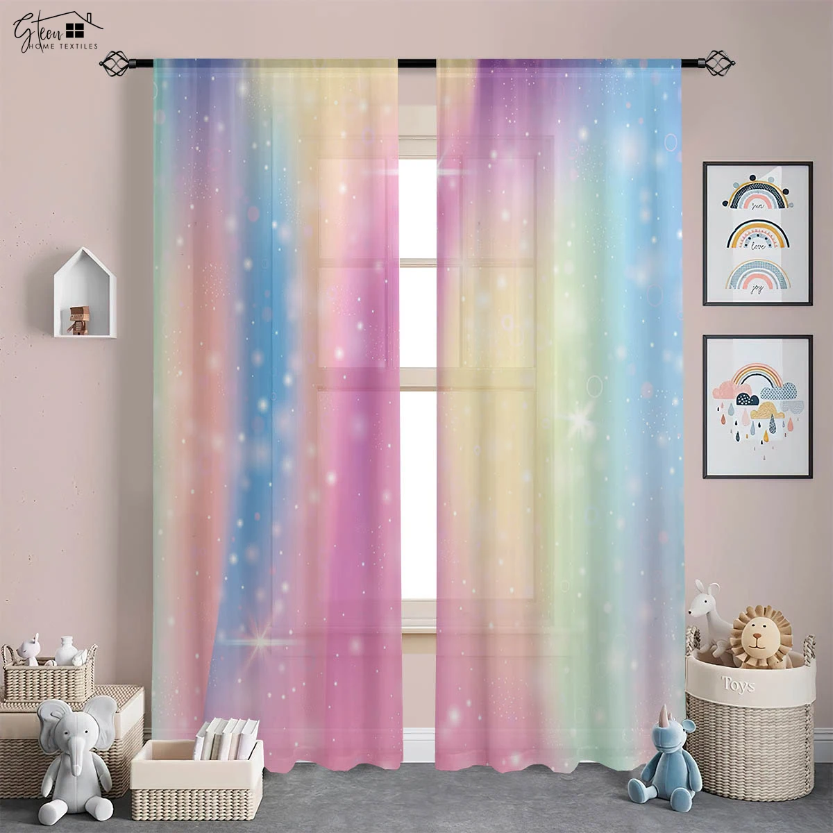 

Rainbow Color Printed Curtains Children's Room Decorative Curtains Living Room Bedroom Study Kitchen Window Curtains 2 Pieces