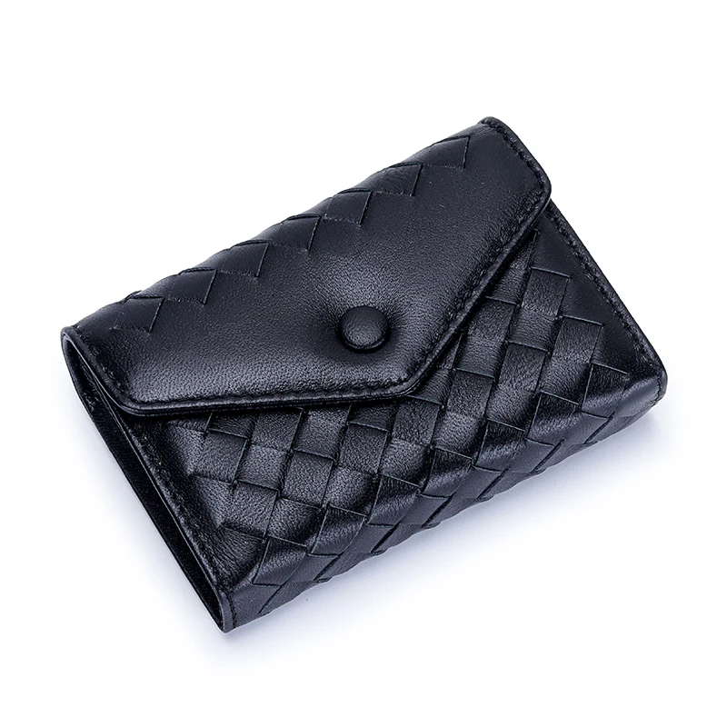 Imagem -02 - Moda Pele de Carneiro Couro Titular do Cartão Carteira Homens Business Card Organizer Case Mulheres Woven Credit Card id Holder Smart Coin Purse