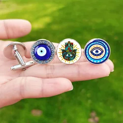 Blue Eye Cufflinks High Quality Evil Eyes Hand Pattern Glass Cabochon Cuff Links Men Shirt Cuff Buttons Amulet Gift