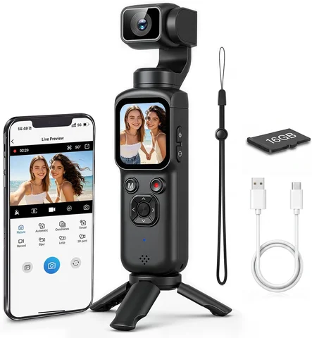330° Rotatable Lens Action Camera AI Face Tracking 4K Ultra HD Video Recording WiFi Transfer Hands-Free POV Vlog Camera For Travel Interview Tutorial