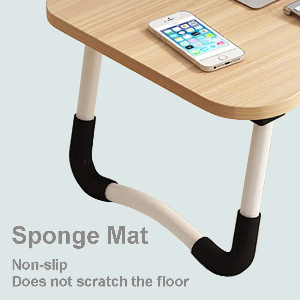 Multifunction Lap Desk with Storage Drawer & Cup Holder, 23" Walnut Laptop Tray for Sofa, Bed or Floor - Foldable & Adjustable