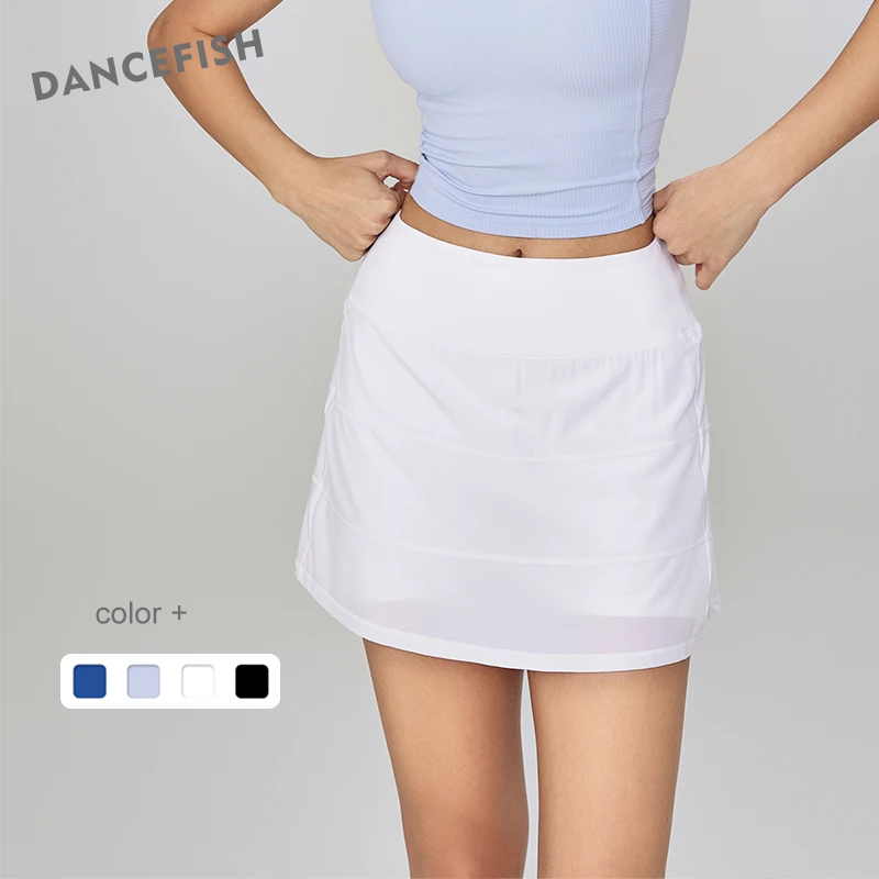 DANCEFISH Women Summer Fake Two-Piece Yoga Skirt Slimming Hidden Big Pocket Anti-Light Sportwear Casual Fitness Tennis Skorts