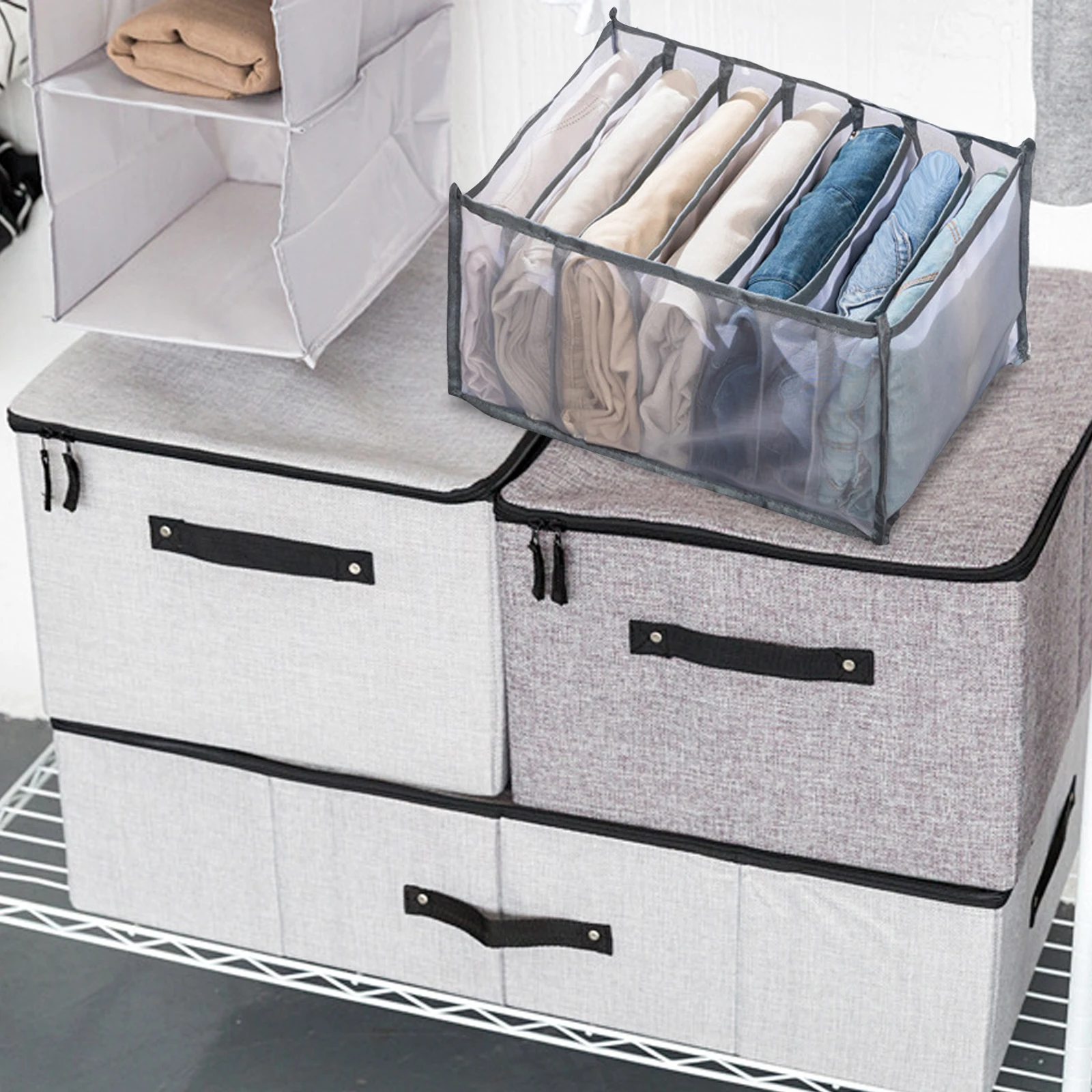 

Clothes Storage Box Multi-Grid Foldable Wardrobe Organizer Pants Underwear Socks Classification Travel Storage