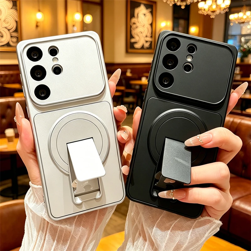 Luxuriöse Faltbare Halterung Magnetische Matte Hülle für Samsung Galaxy S26 S25 Edge S23 S21 FE S22 S24 Ultra Plus Für Magsafe Standhülle