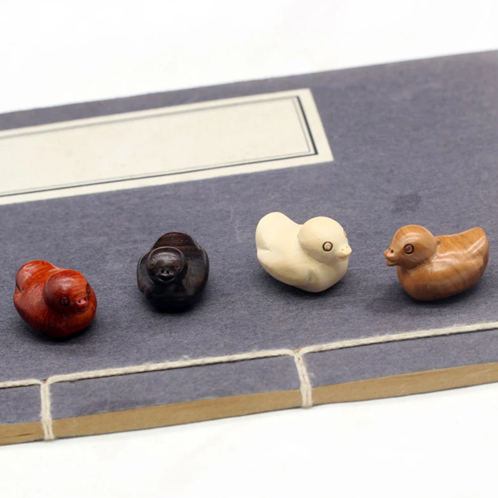 

4Pcs Handcrafted Wooden Duck Figurines Miniature Charms Decorative Hanging Ornaments