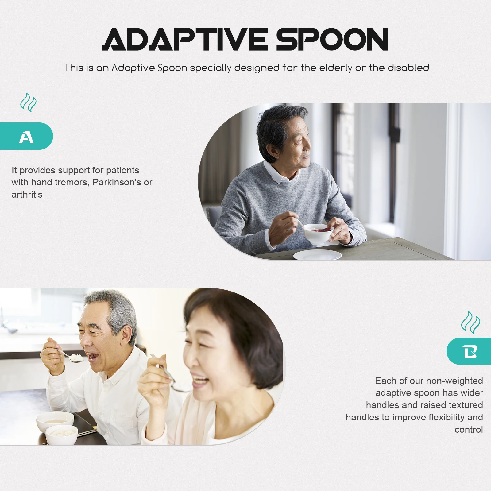 

2 Pcs Anti-shake Spoon Adaptive Utensils Disability Gadgets Cutlery Set for Elderly Stainless Steel