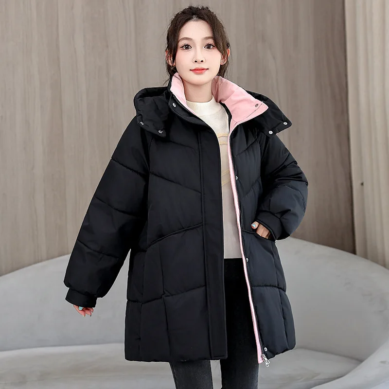Women Hooded Parkas Coats Mid Lenth Jackets Solid Zipper Pockt Long Sleeves Slim Fit Thick Office Lady Casual 2025 Autumn Winter