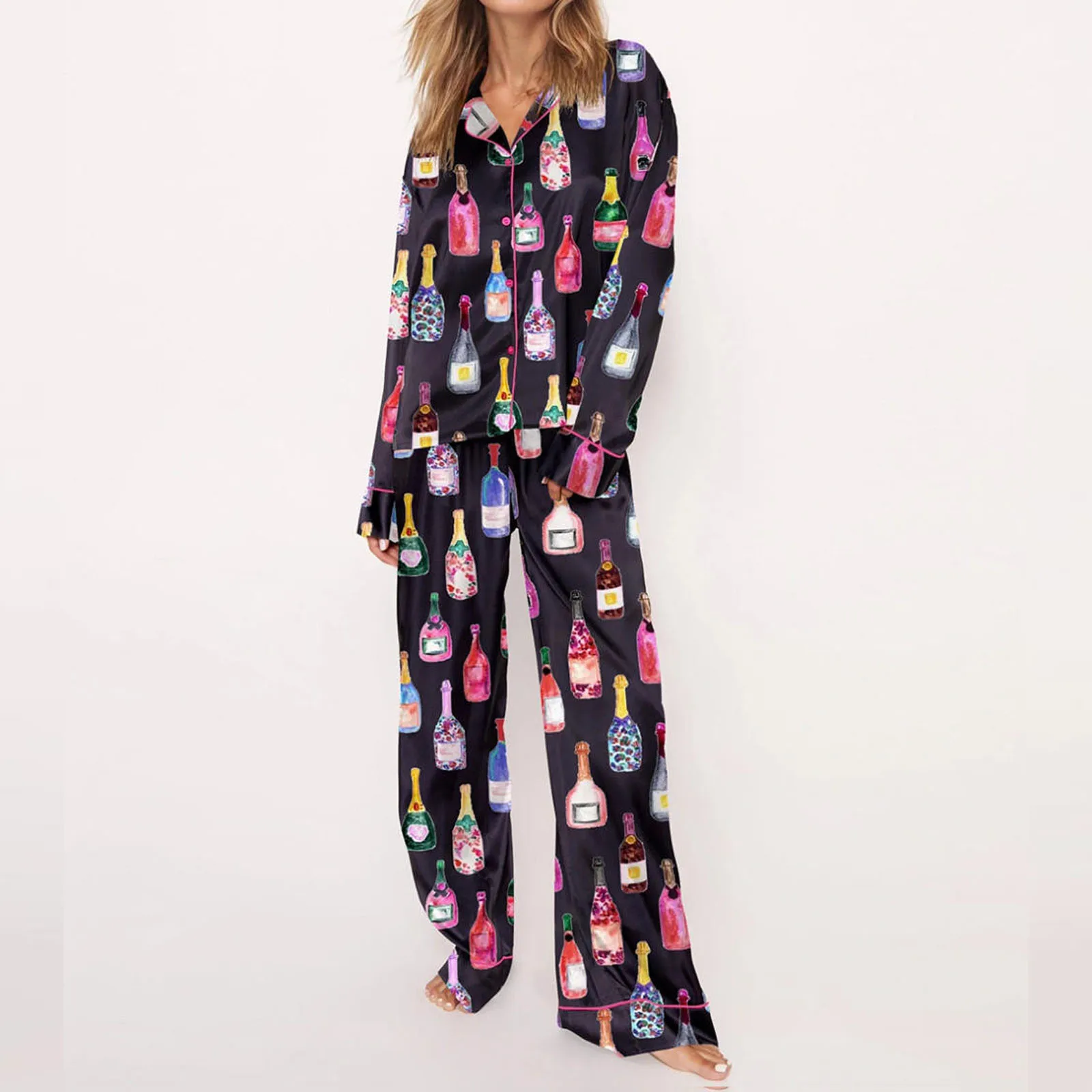 Hirigin Pyjama Set Lange Mouw Nachtkleding Vrouwen Knoop Nachtkleding Pj Sets Print Overhemden Broek Loungewear Dames Pyjama Pak