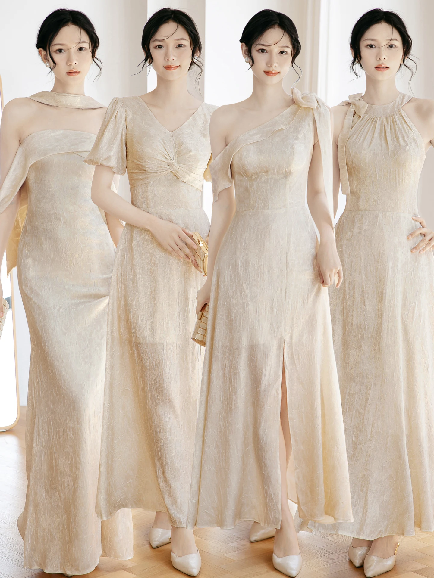 

Длинная юбка цвета шампань для женщин, корейская версия, со средней талией, подходит для свадеб и различных мероприятий