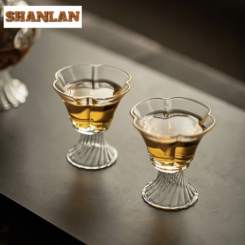 

60ML Glass High Footed Flower Mouth Teacup Boutique Tea Bowl Water Jug Tea-tasting Fragrance Cup Chazhan Master Cups Cafes Craft