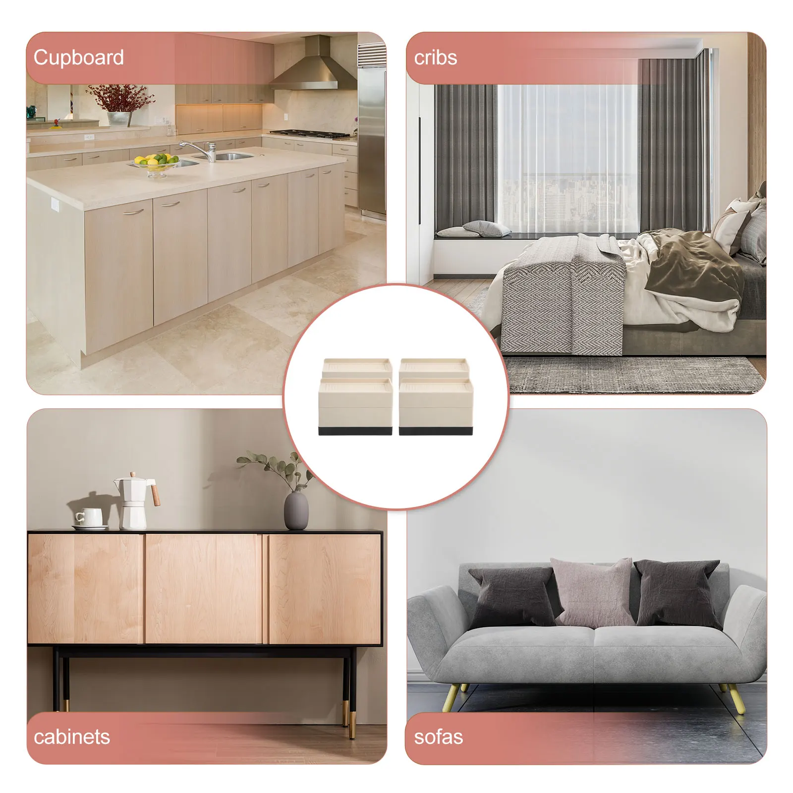 4Pcs Bed Risers Sturdy Heavy Duty Furniture Lifters Elevate Sofa Couch Table Leg Risers for Vacuum Cleaner Access