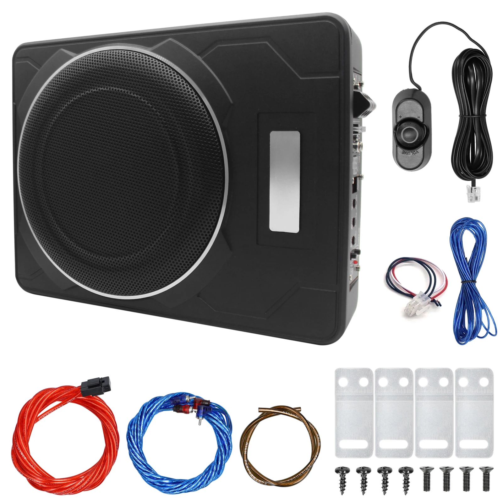 Subwoofer Amplifier 10" 1200W Car Subwoofer 12V Slim Under Seat Powered Bass Speaker Amp Installation Kit Built in Amplifier